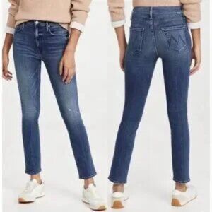 Mother The Dazzler Hover 30 Getalongs High Rise Straight Leg Stretch Blue